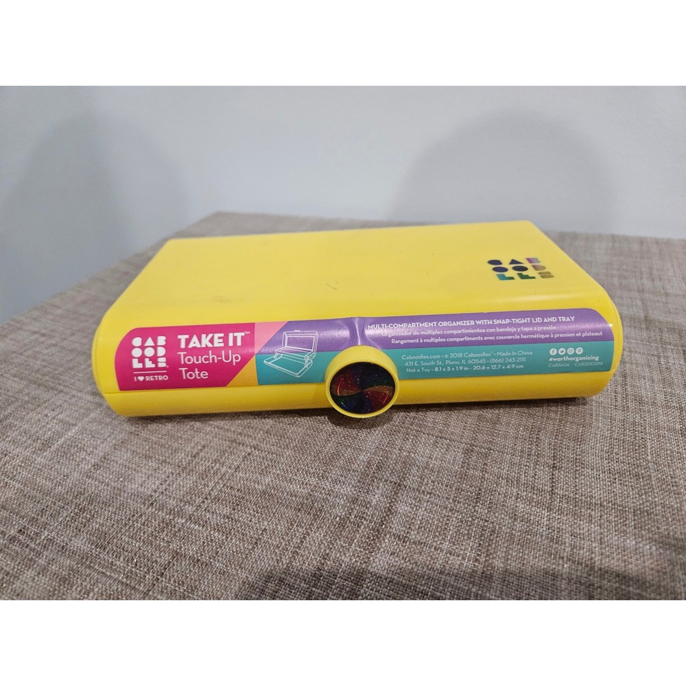 Caboodles Take It Touch-Up Tote Yellow Makeup Organizer Mirror Retro Case